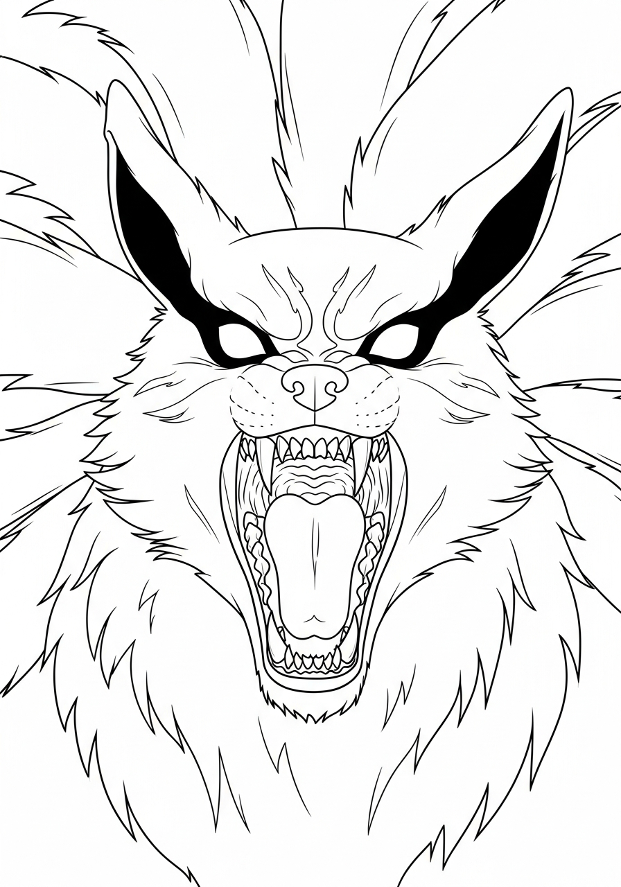 Naruto Coloring Pages 2 Close up Nine-Tailed Fox face coloring page