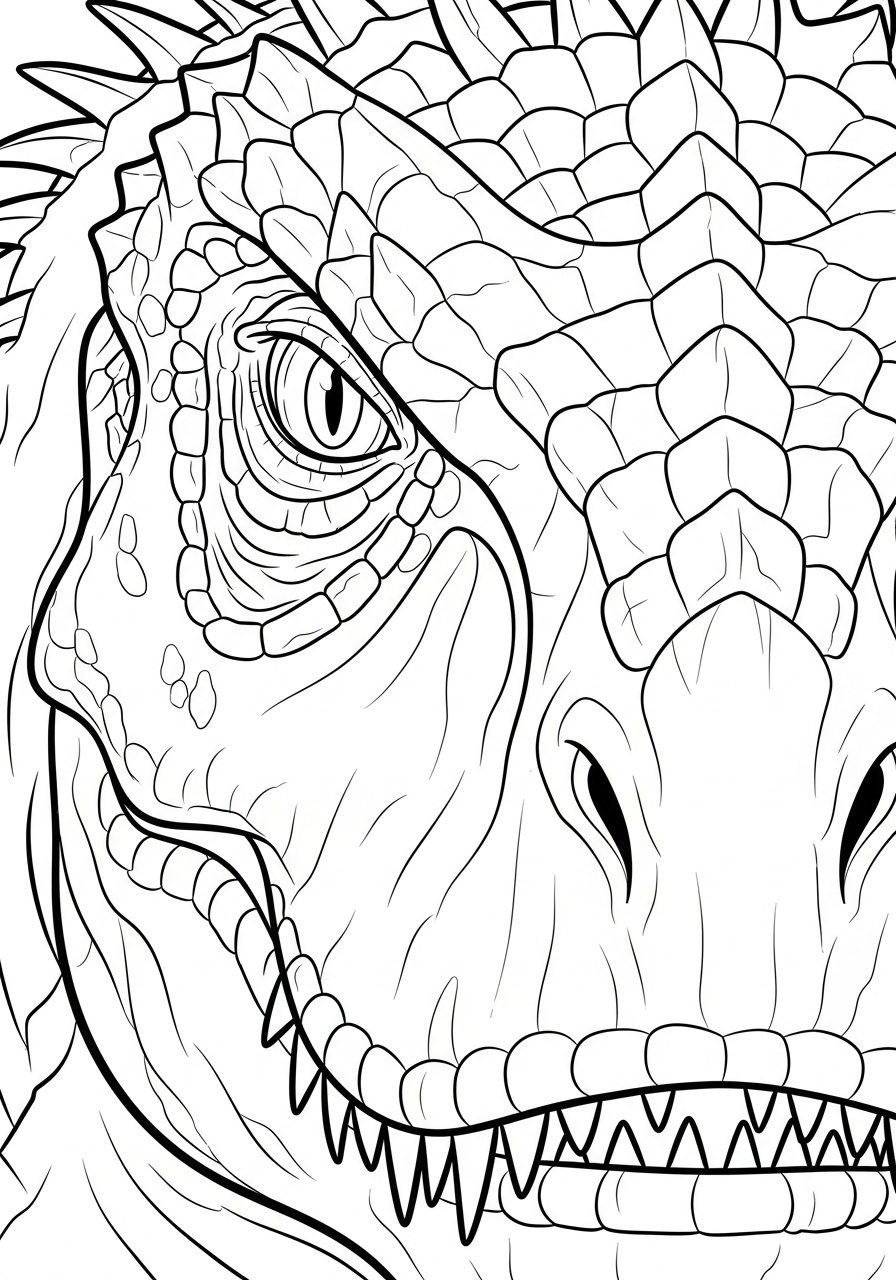 Indominus Rex Coloring Pages 6 Close up face of Indominus Rex coloring page