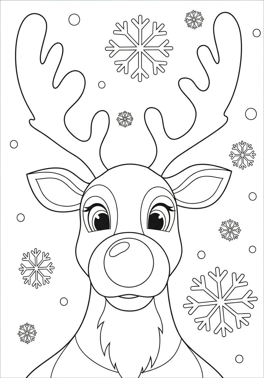 Reindeer Coloring Pages 3 Close up reindeer face big nose coloring page