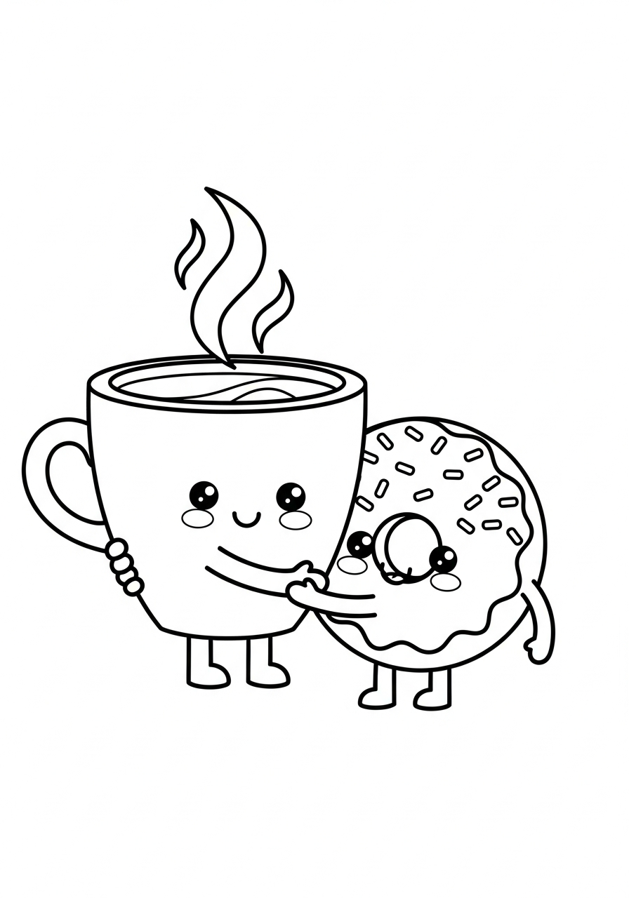 Donut Coloring Pages 8 Coffee hugging friend donut character coloring page