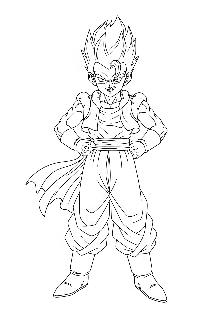 Confident Gotenks with hands on hips coloring page