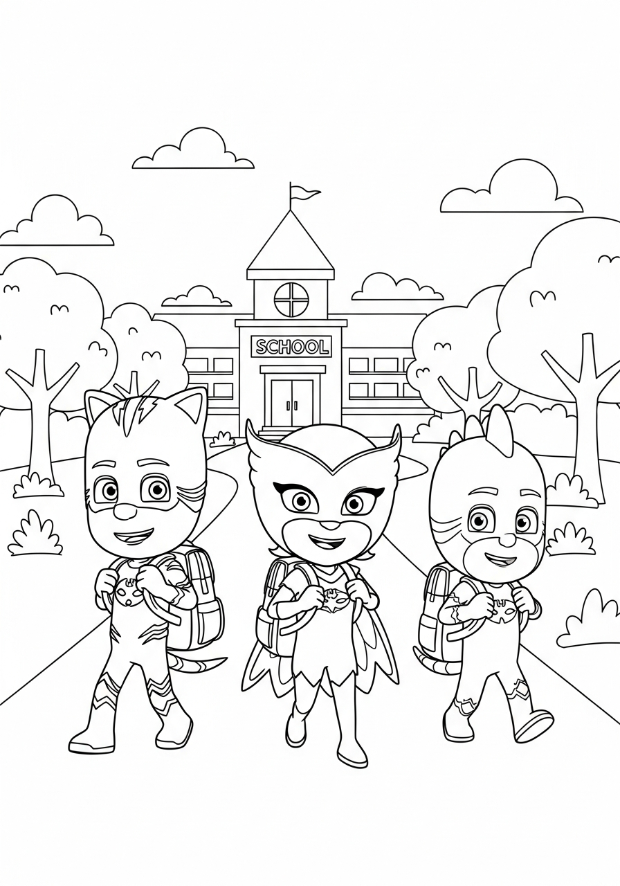 PJ Mask Coloring Pages 8 Connor Amaya Greg going school coloring page