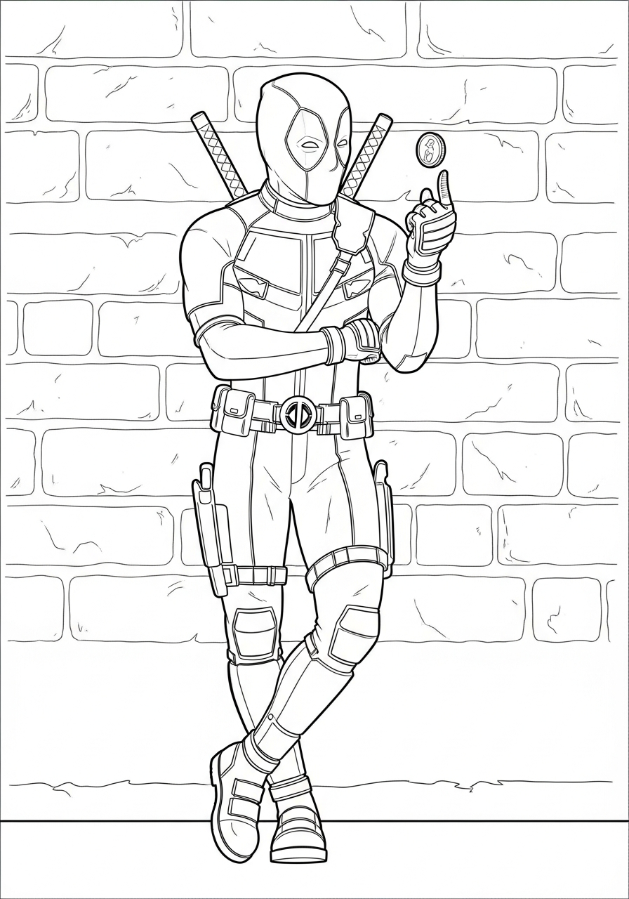 Deadpool Coloring Pages 7 Cool Deadpool leaning on wall coloring page