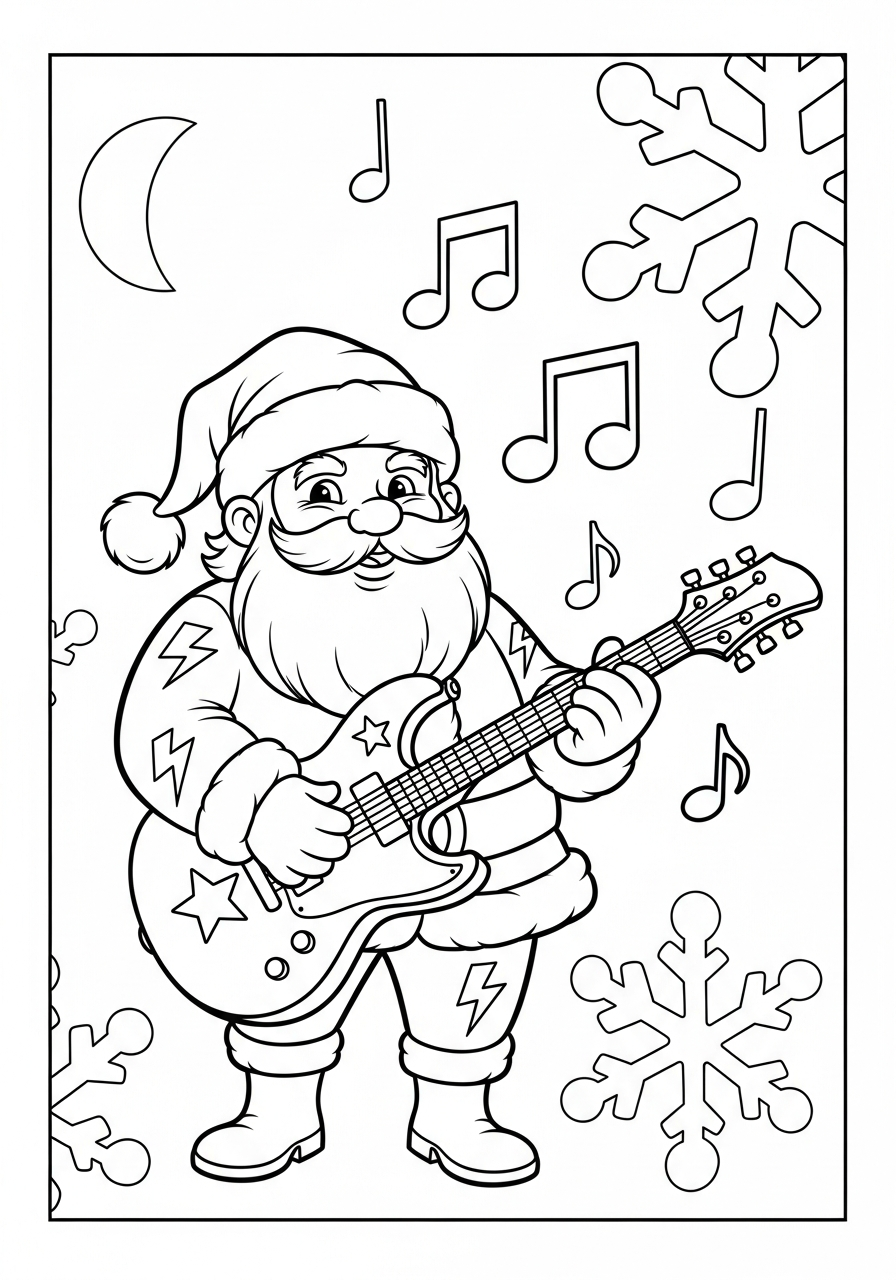 Santa Claus Coloring Pages 2 Cool Santa playing electric guitar coloring page