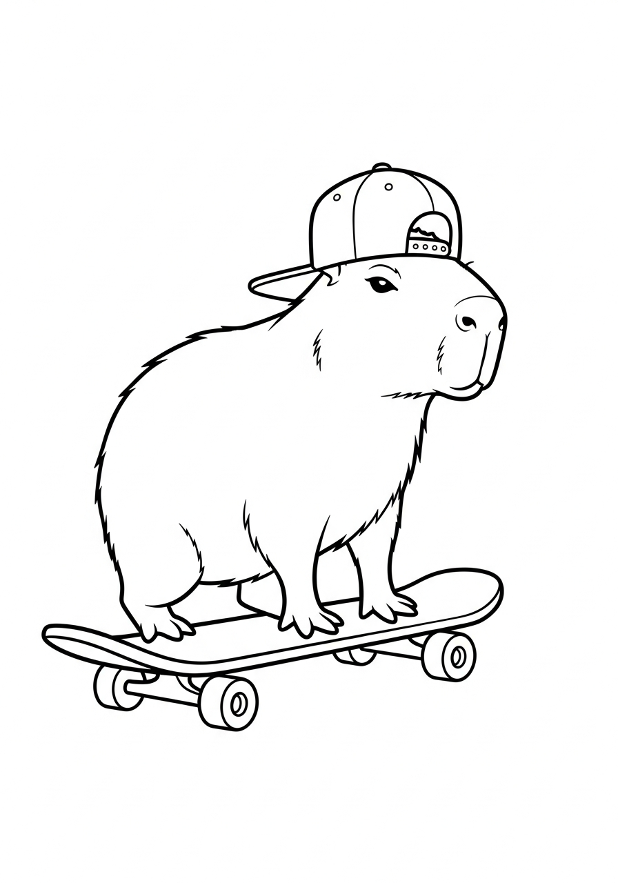 Capybara Coloring Pages 15 Cool capybara riding skateboard coloring page
