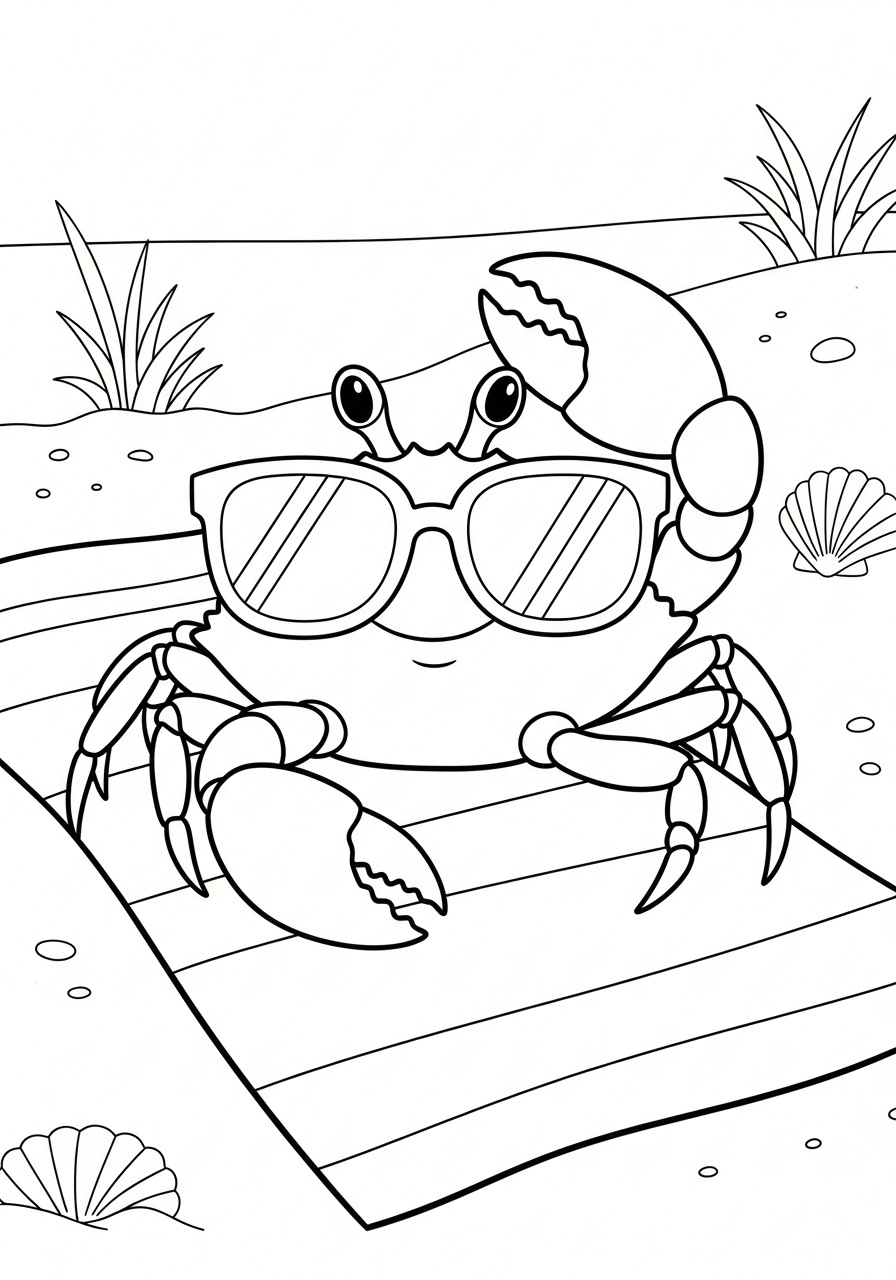 Crab Coloring Pages 7 Cool crab wearing sunglasses coloring page