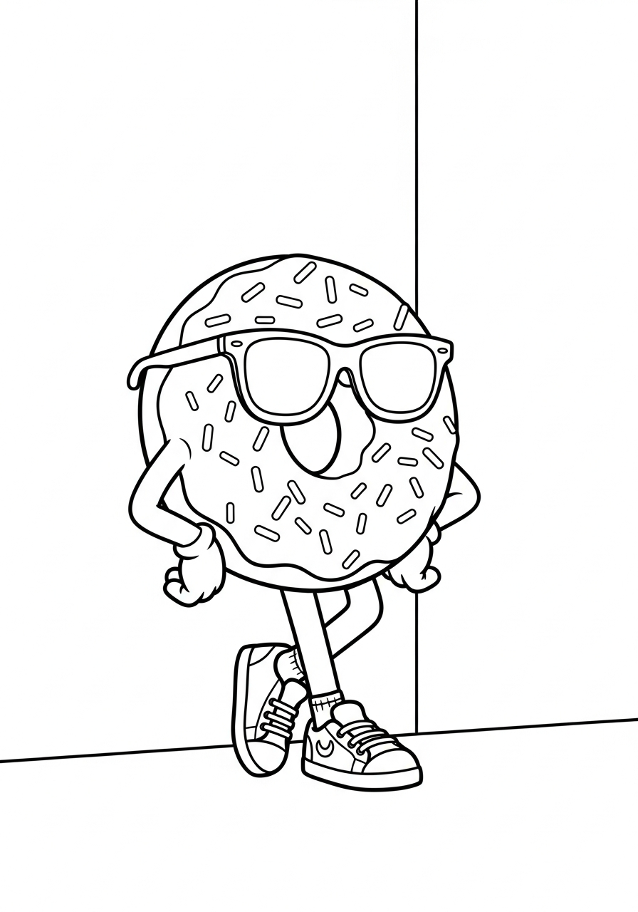 Donut Coloring Pages 9 Cool donut with sunglasses and sneakers coloring page