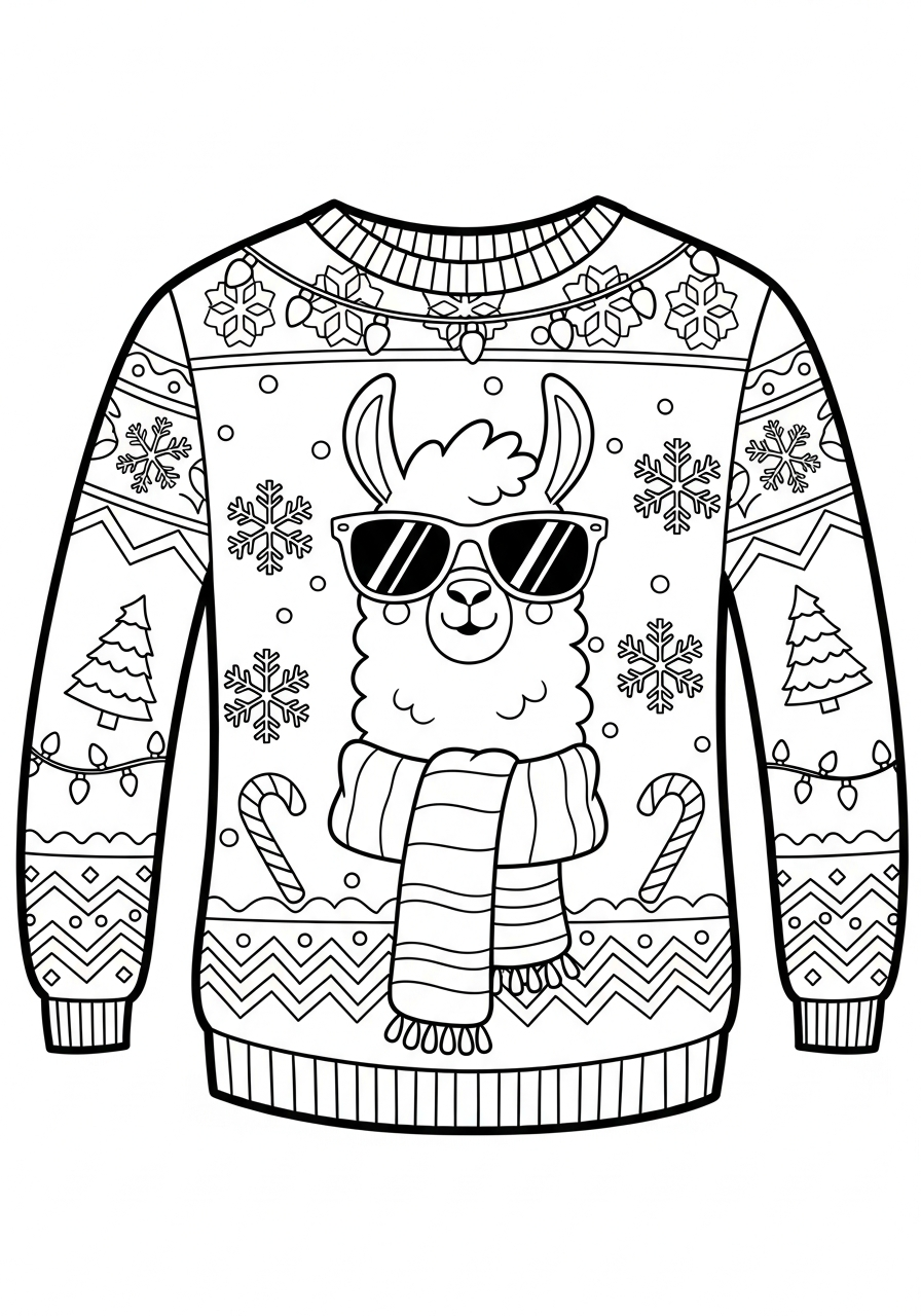 Ugly Christmas Sweater Coloring Pages 3 Cool llama ugly Christmas sweater coloring page