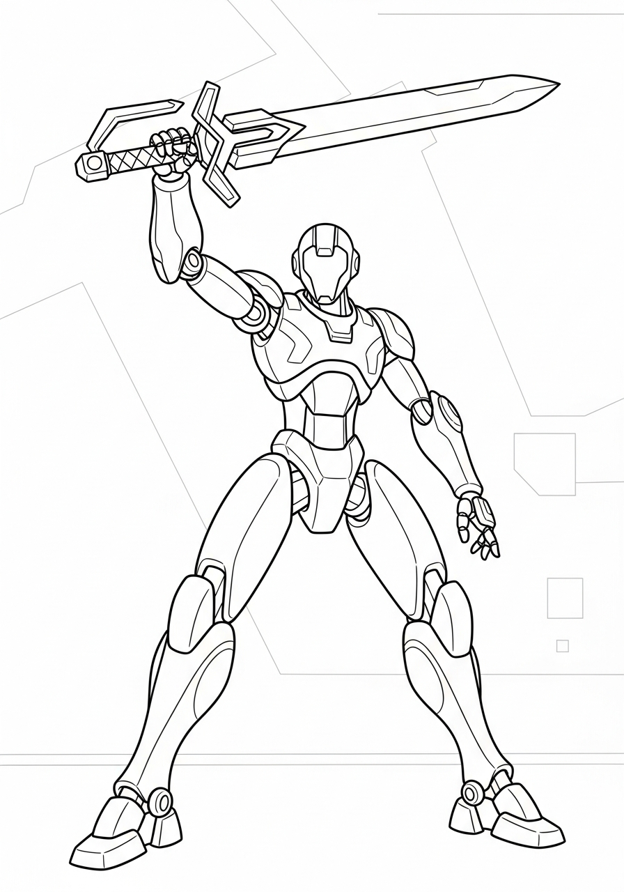 Robot Coloring Pages 10 Cool ninja robot with sword coloring page