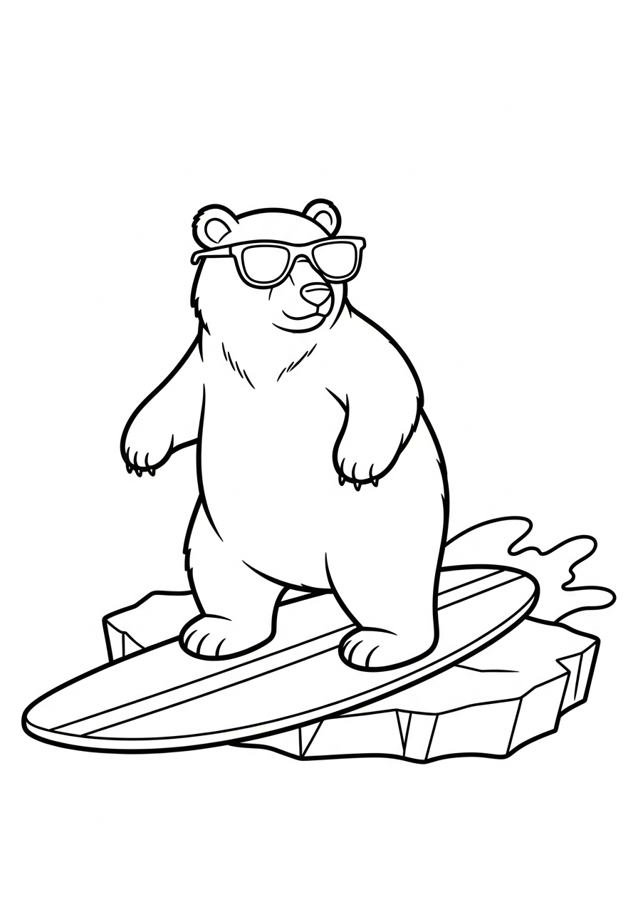 Polar Bear Coloring Pages 4 Cool polar bear surfing waves coloring page