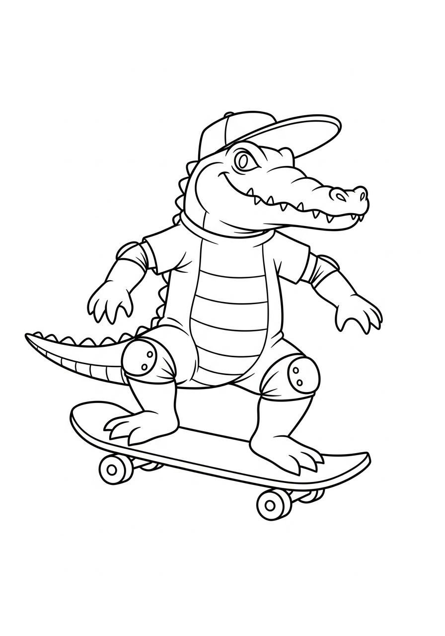 Alligator Coloring Pages 16 Cool skateboarding alligator cartoon coloring page