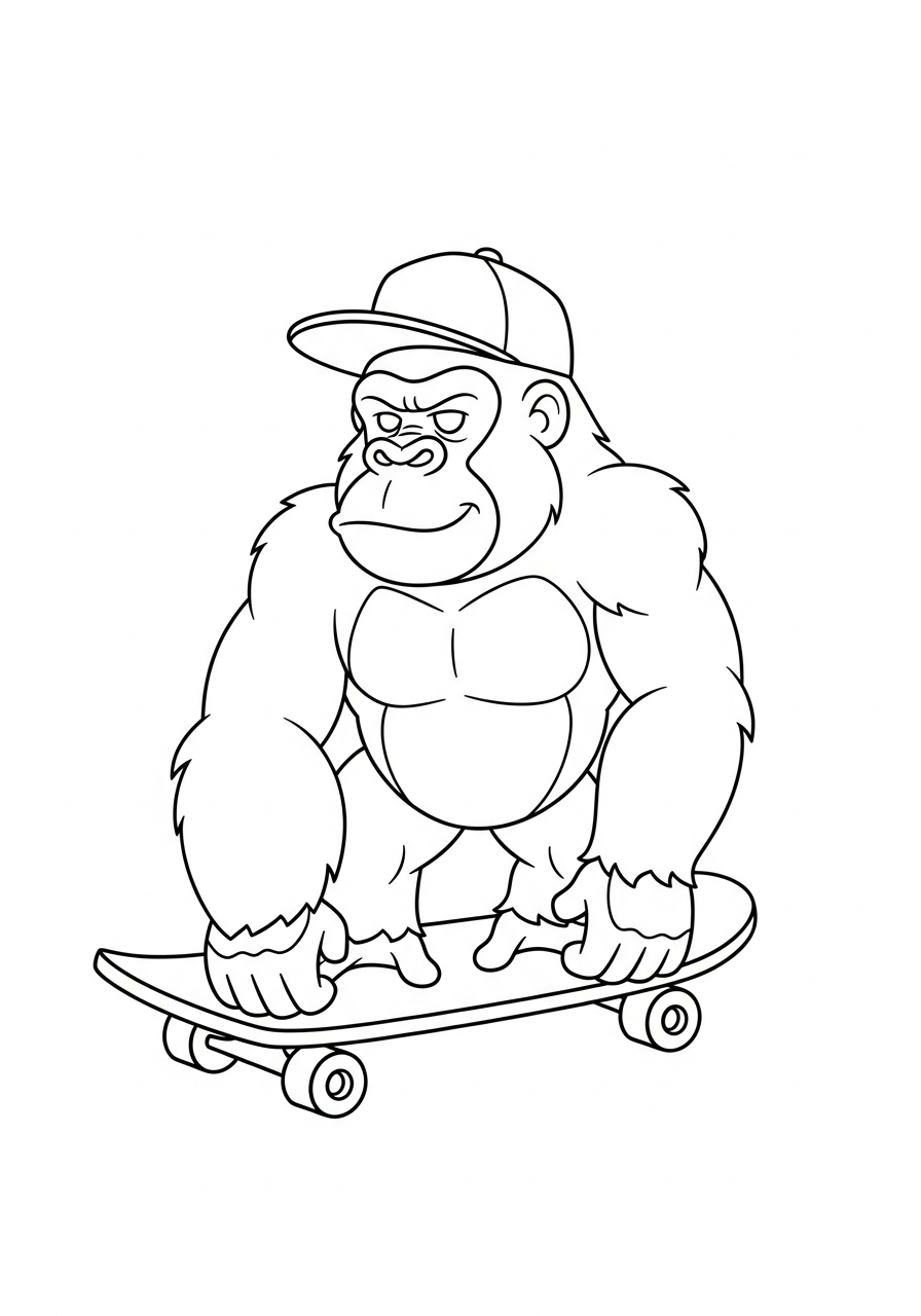 Gorilla Coloring Pages 6 Cool skateboarding gorilla wearing cap coloring page