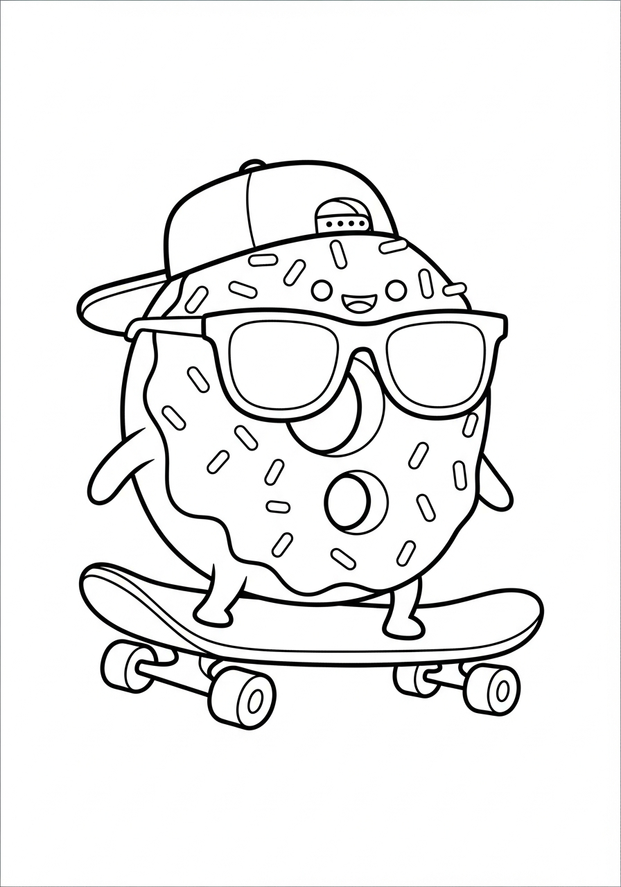 Donut Coloring Pages 10 Cool skater donut riding skateboard coloring page