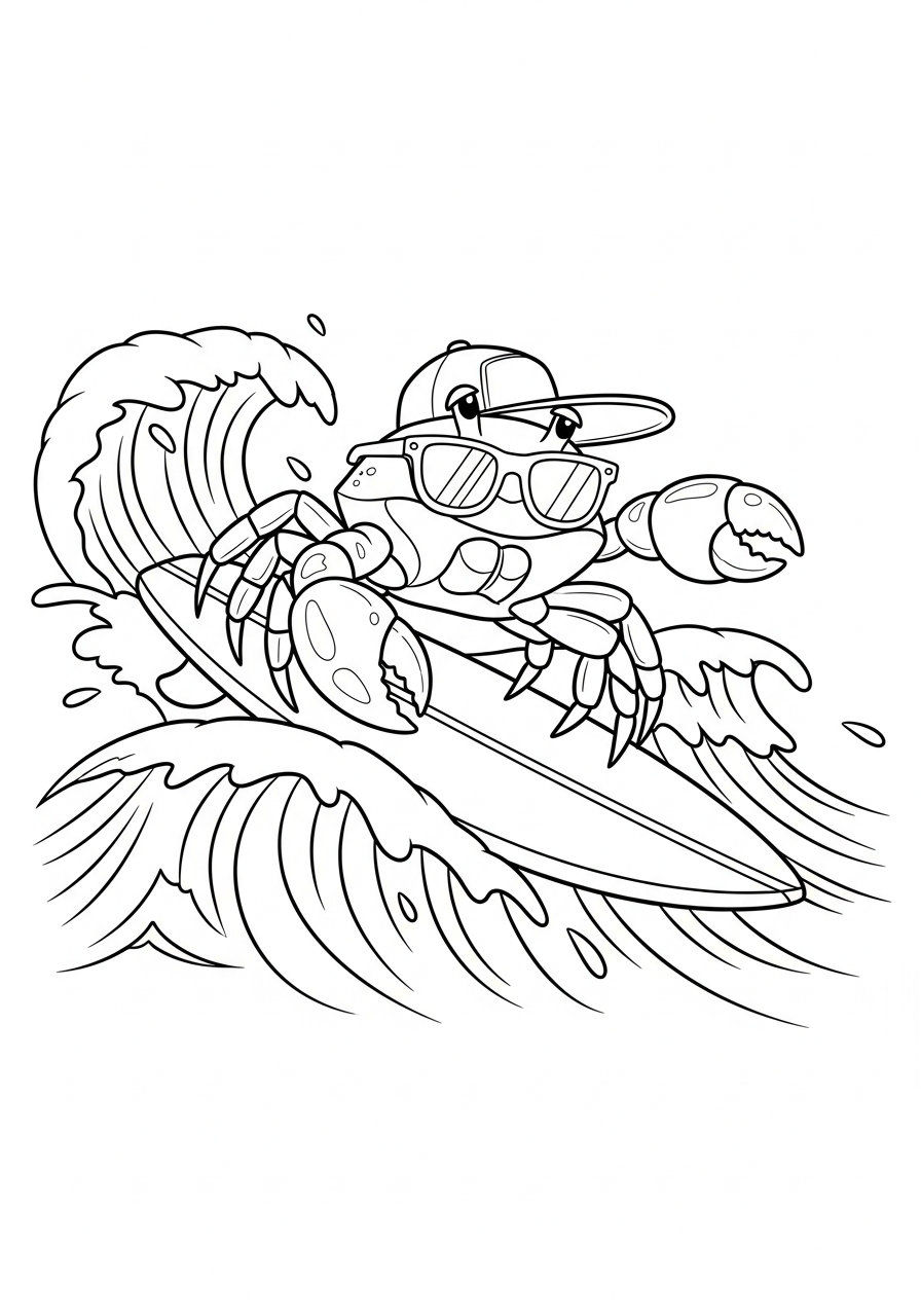 Crab Coloring Pages 8 Cool surfing crab summer coloring page