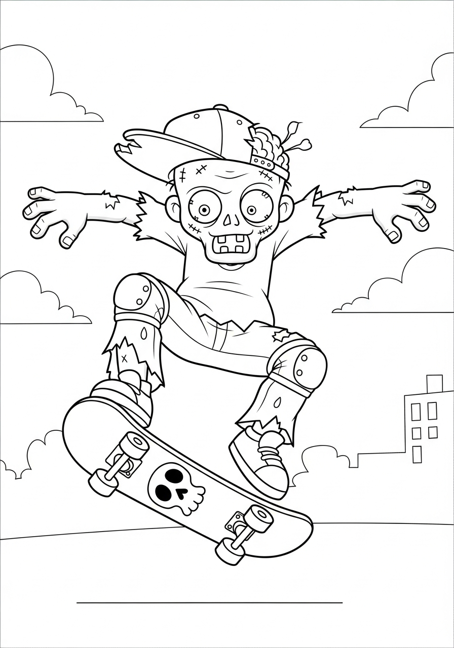 Zombie Coloring Pages 6 Cool zombie skateboarding tricks zombie coloring page