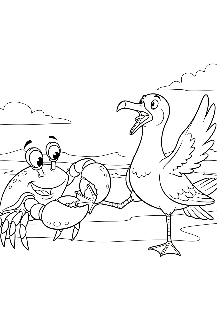 Crab Coloring Pages 9 Crab pinching seagull toe coloring page