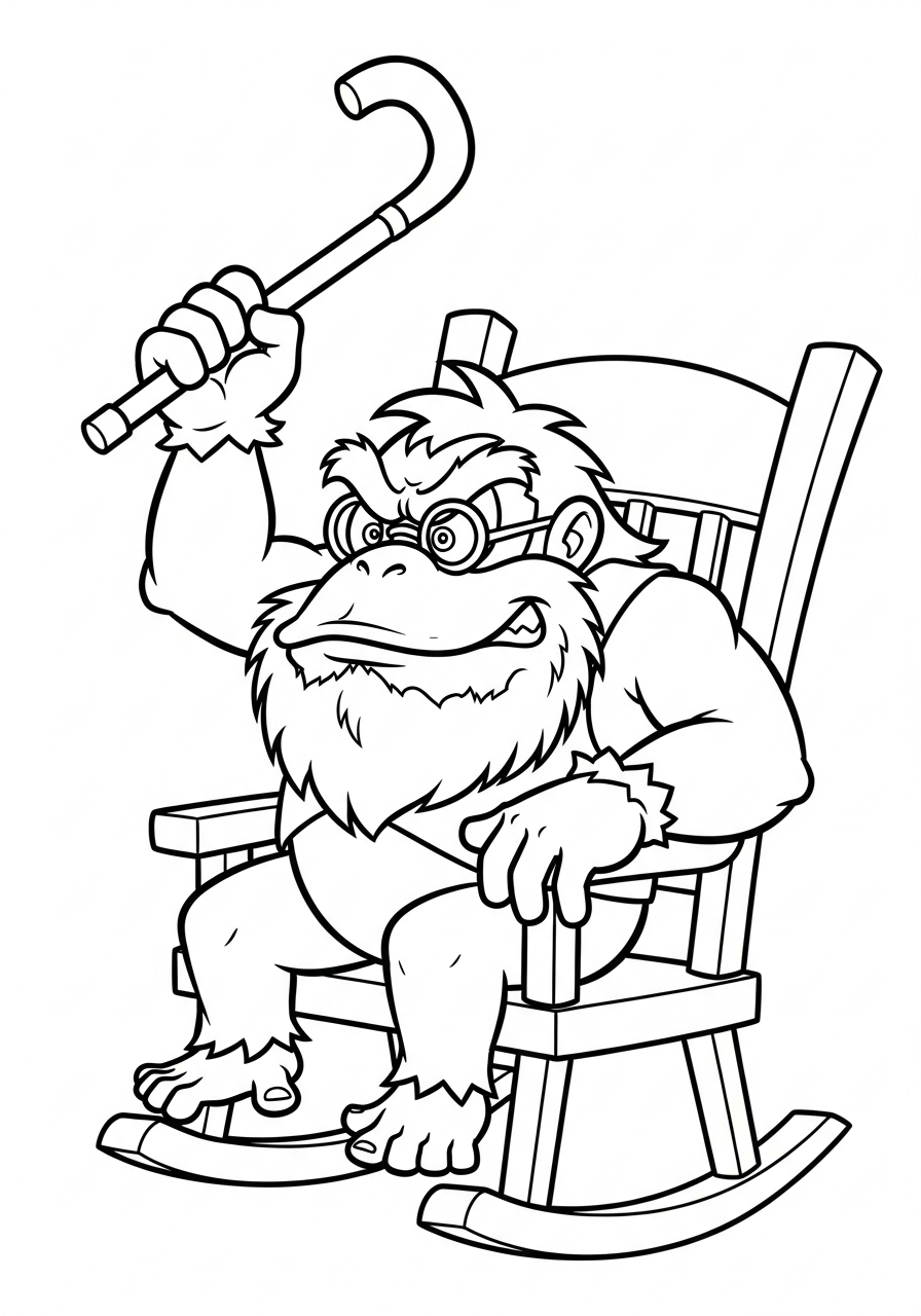 Donkey Kong Coloring Pages 4 Cranky Kong sitting in rocking chair coloring page