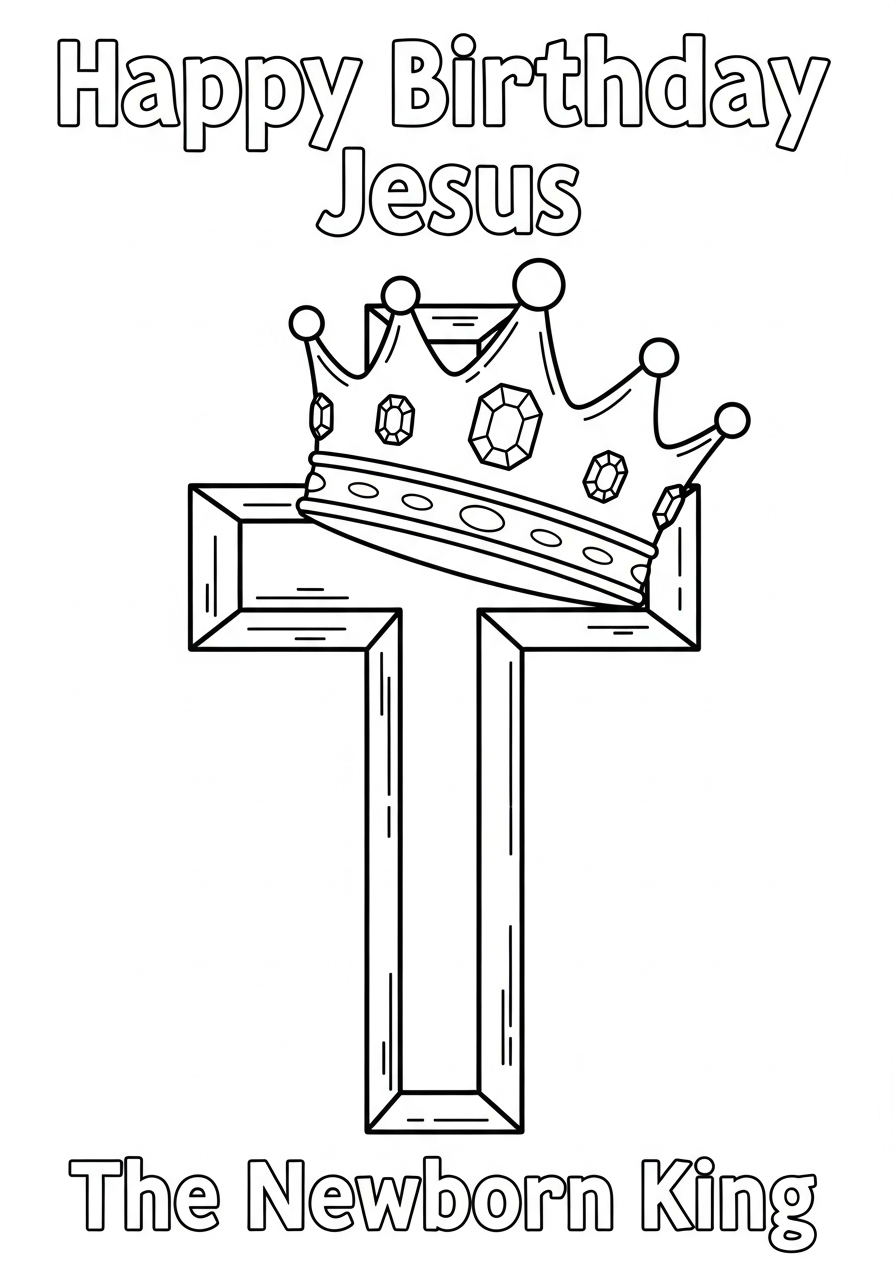 Cross and King crown symbol coloring page