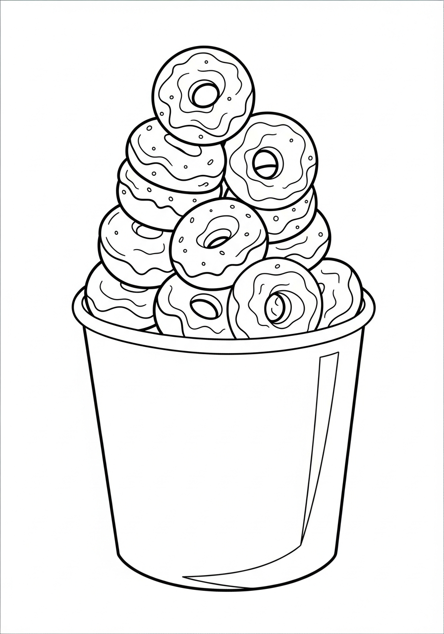 Donut Coloring Pages 11 Cup of sweet mini donut holes coloring page