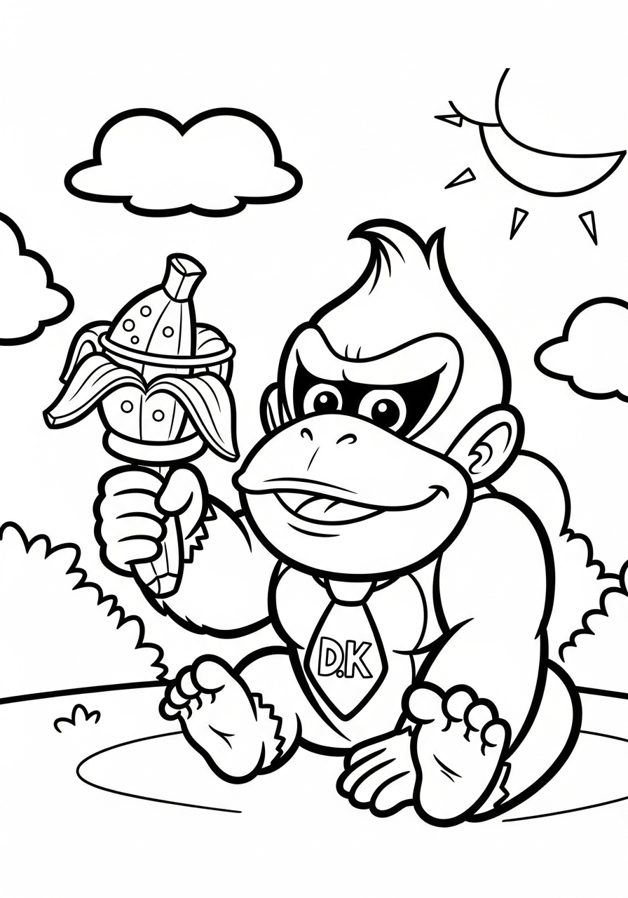 Donkey Kong Coloring Pages 5 Cute Baby Donkey Kong holding rattle coloring page