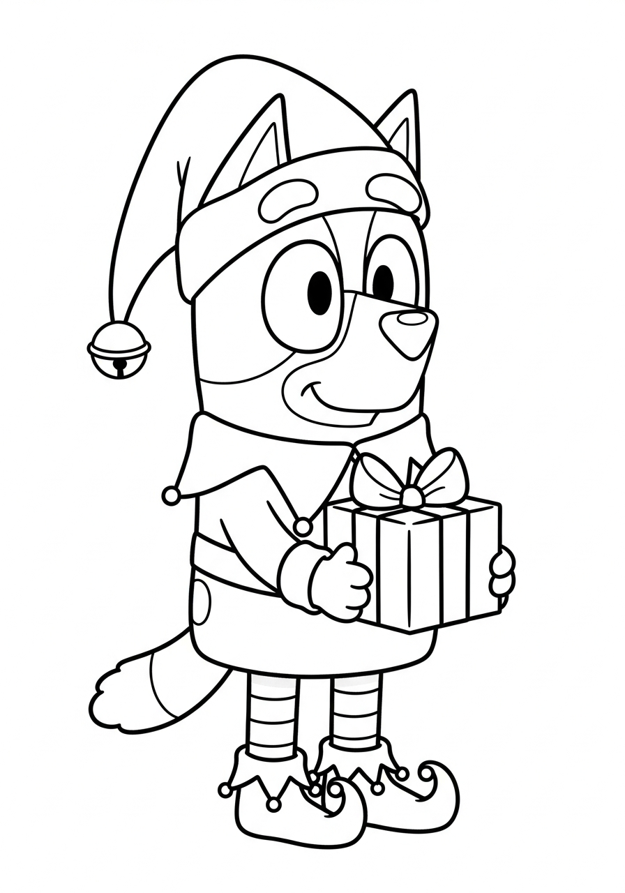 Bluey Christmas Coloring Pages 11 Cute Bingo dressed as elf coloring page