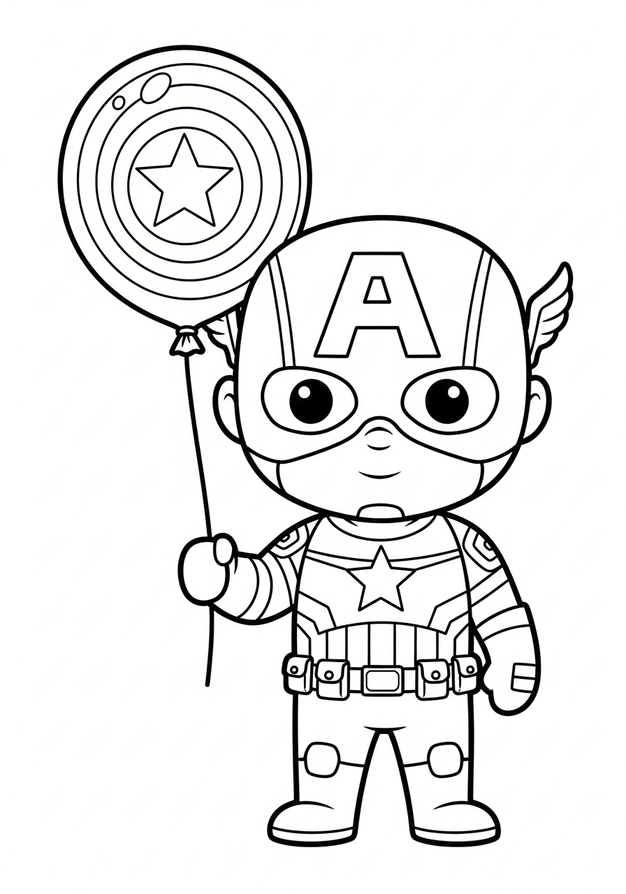 Captain America Coloring Pages 19 Cute Captain America holding balloon coloring page