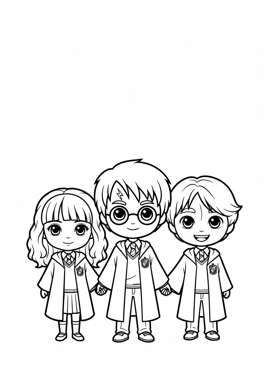 Harry Potter Coloring Pages 13 Cute Chibi Harry Potter friends coloring page