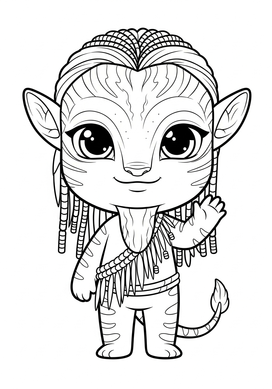 Cute Chibi Lo’ak waving Avatar 3 coloring page