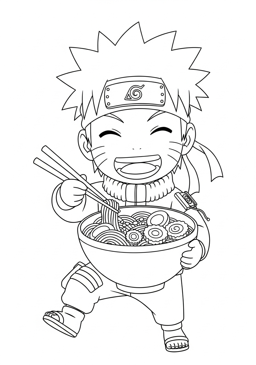 Naruto Coloring Pages 3 Cute Chibi Naruto eating ramen coloring page