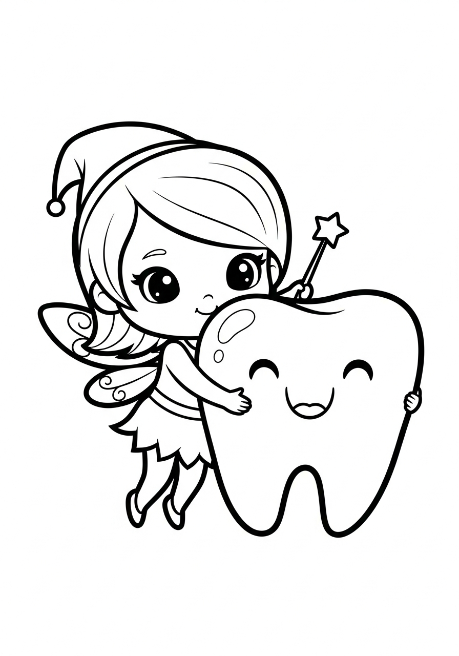 Tooth Fairy Coloring Pages 2 Cute Chibi Tooth Fairy hugging tooth coloring page