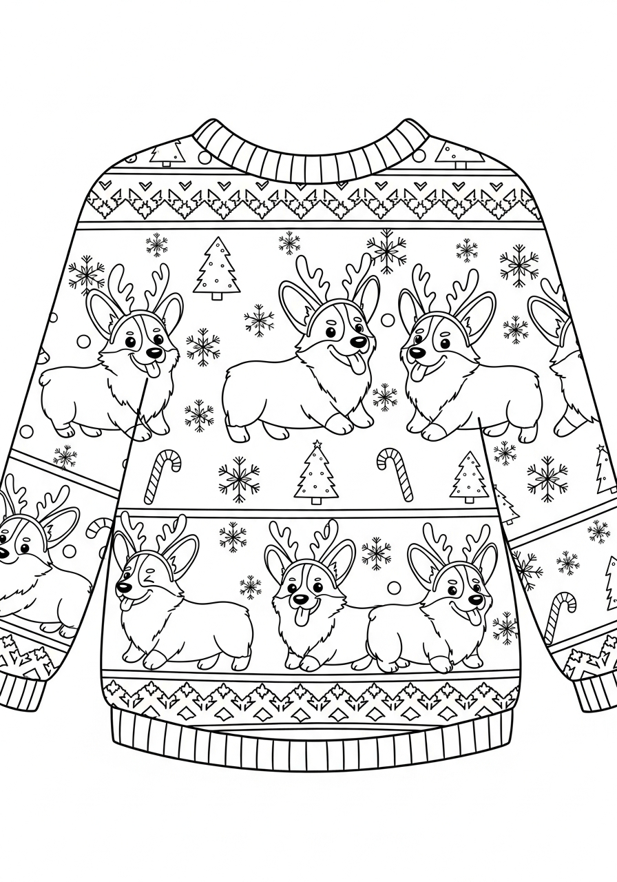 Ugly Christmas Sweater Coloring Pages 4 Cute Corgi ugly Christmas sweater coloring page