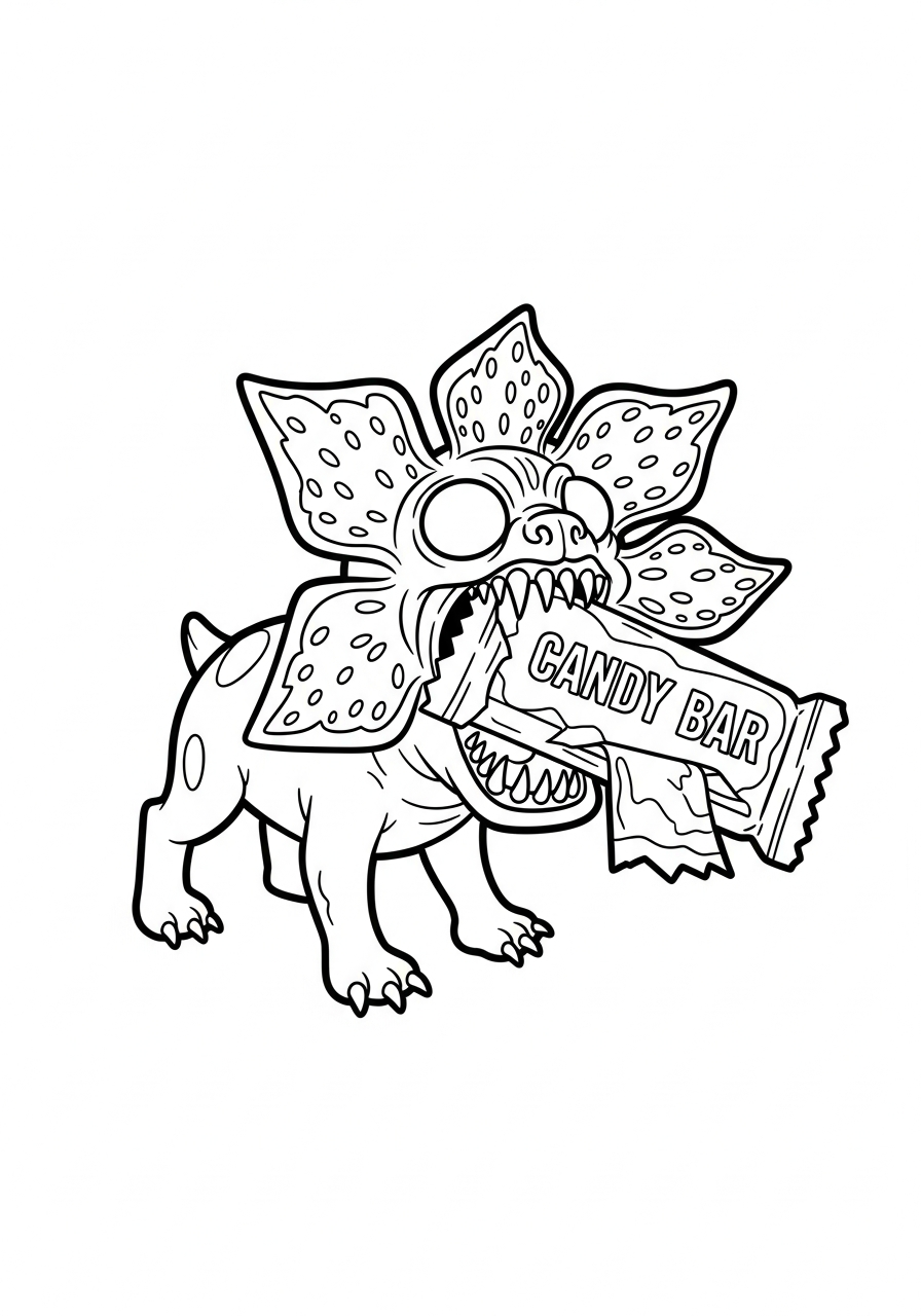 Stranger Things Coloring Pages 13 Cute Demodog eating candy Stranger Things coloring page