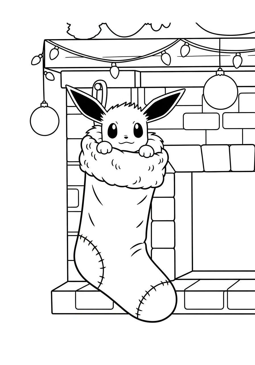 Pokemon Christmas Coloring Pages 6 Cute Eevee in stocking coloring page