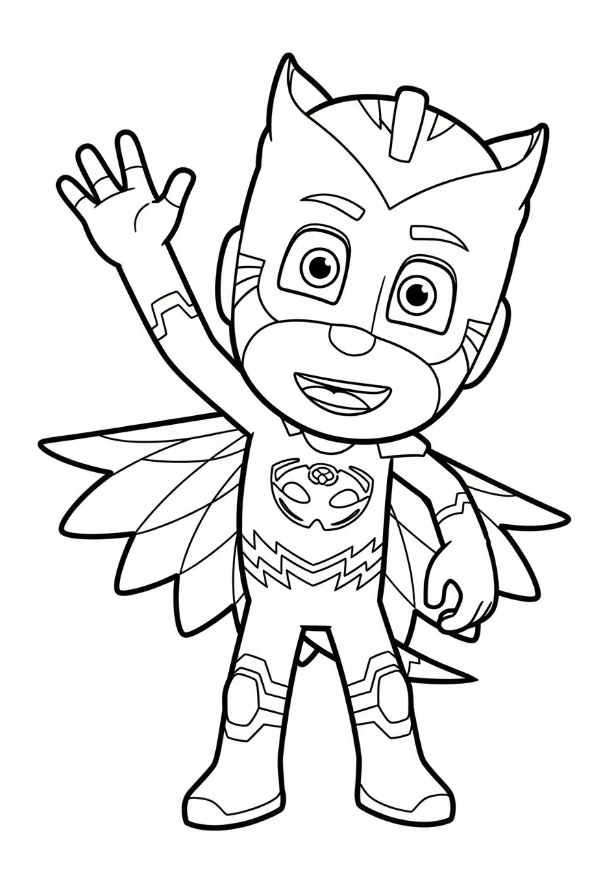 PJ Mask Coloring Pages 9 Cute PJ Robot waving hello coloring page