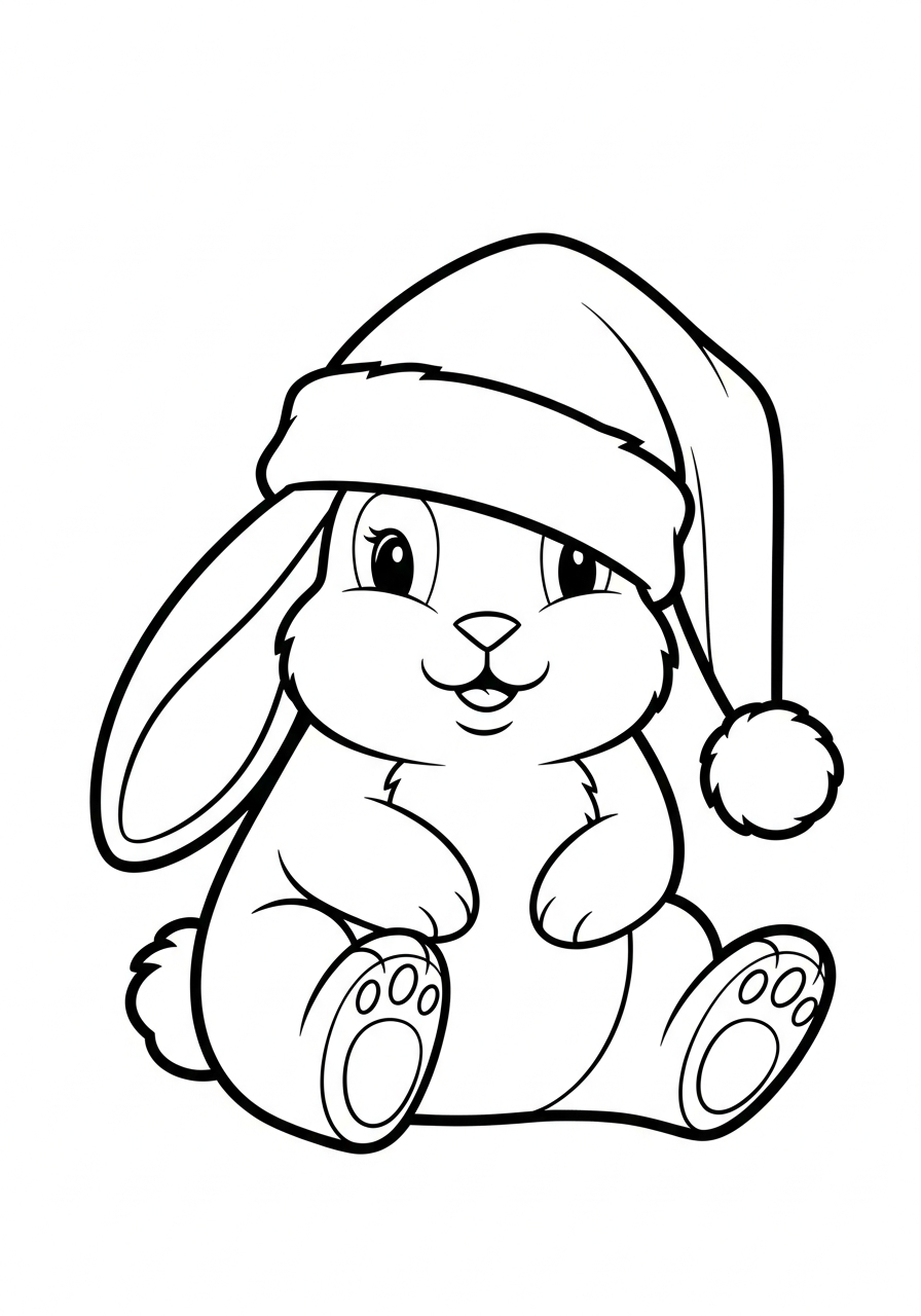 Christmas Bunny Coloring Pages 11 Cute Santa hat Christmas Bunny coloring page