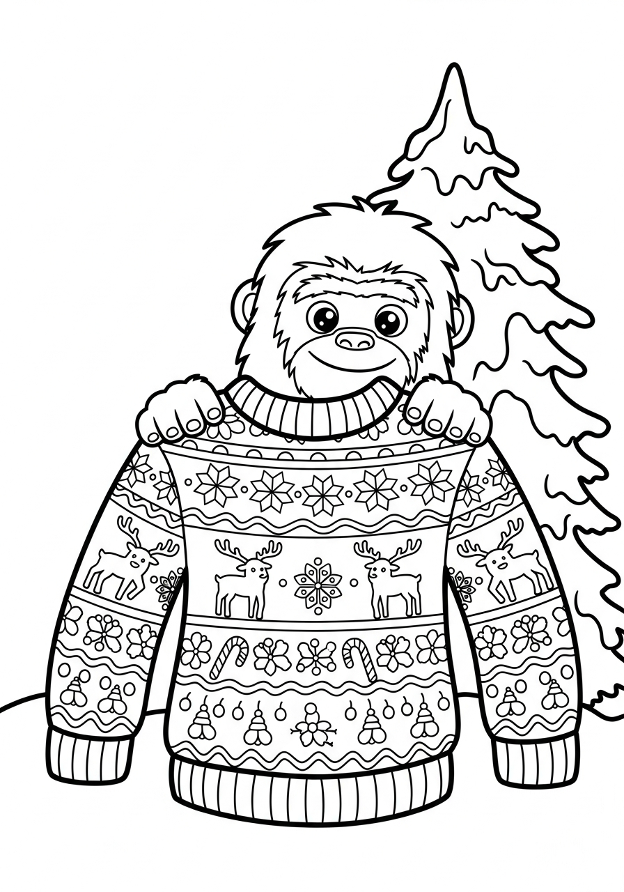 Ugly Christmas Sweater Coloring Pages 5 Cute Yeti ugly Christmas sweater coloring page