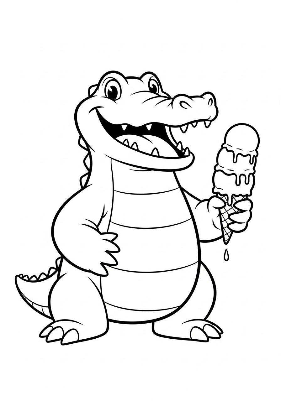 Alligator Coloring Pages 17 Cute alligator eating ice cream coloring page