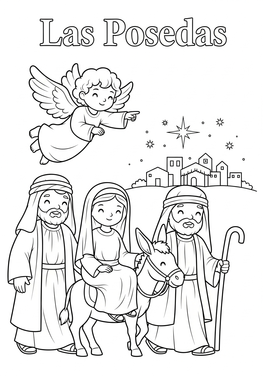 Las Posadas Coloring Pages 8 Cute angel guiding holy family coloring page