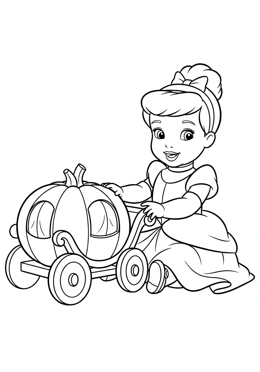Cute baby Cinderella playing toy coloring page