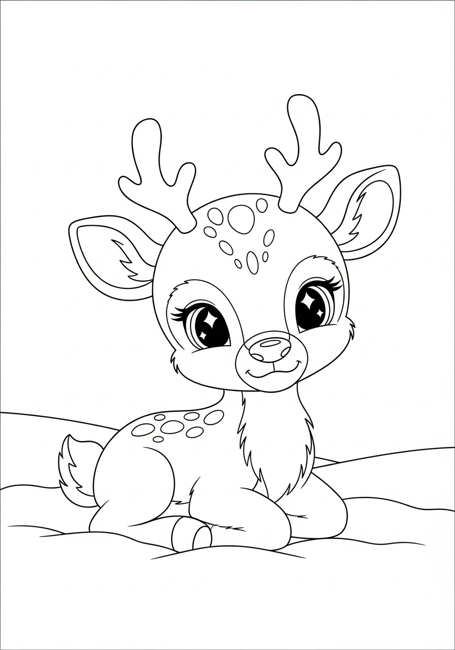 Reindeer Coloring Pages 4 Cute baby reindeer sitting in snow coloring page