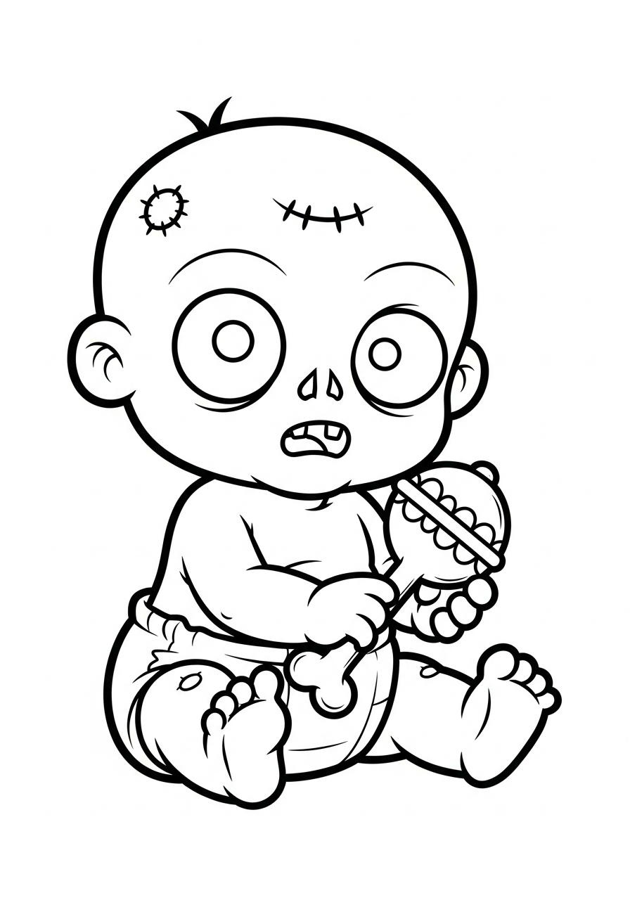 Zombie Coloring Pages 7 Cute baby zombie playing zombie coloring page