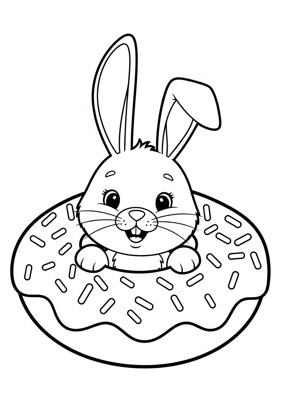 Donut Coloring Pages 12 Cute bunny rabbit inside donut hole coloring page