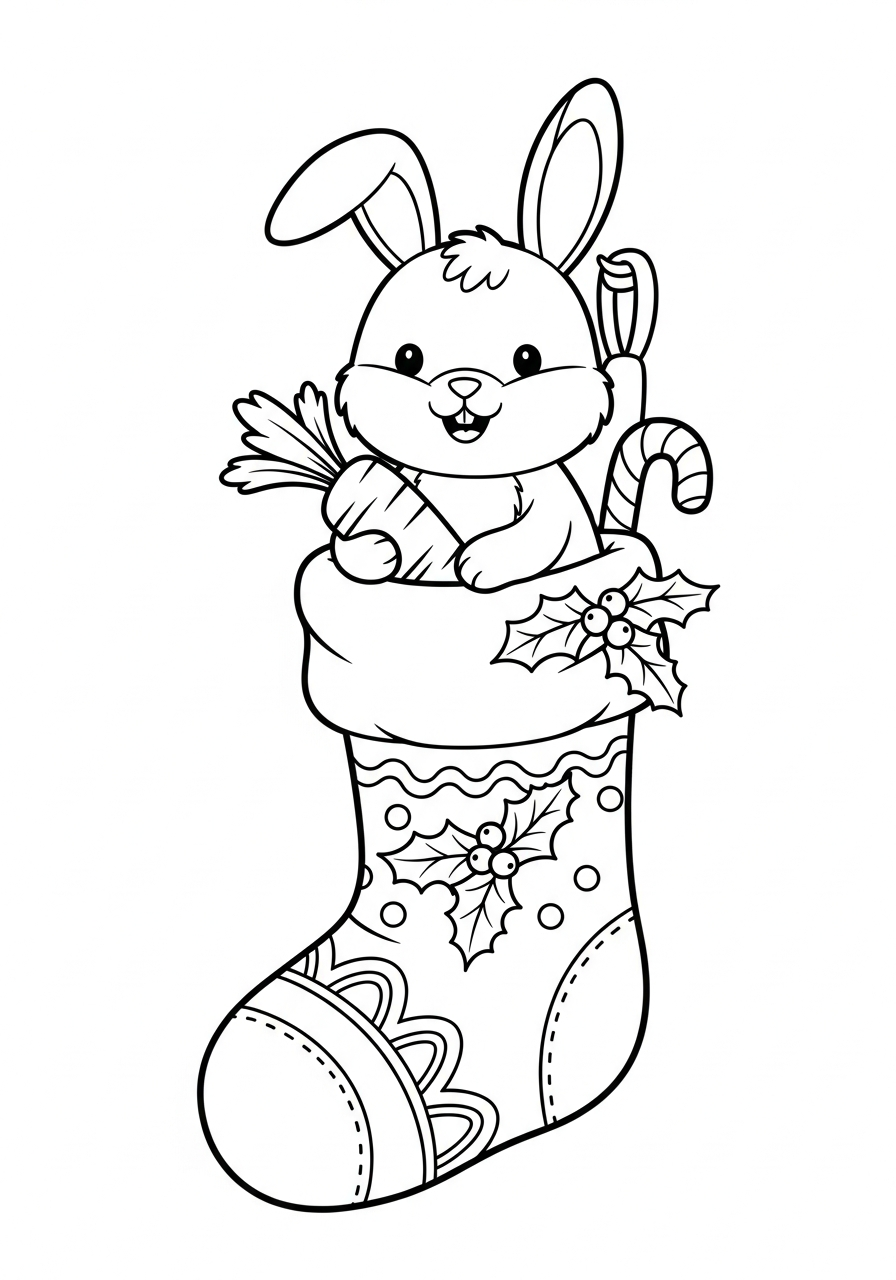Cute bunny sitting in Christmas Stocking coloring page