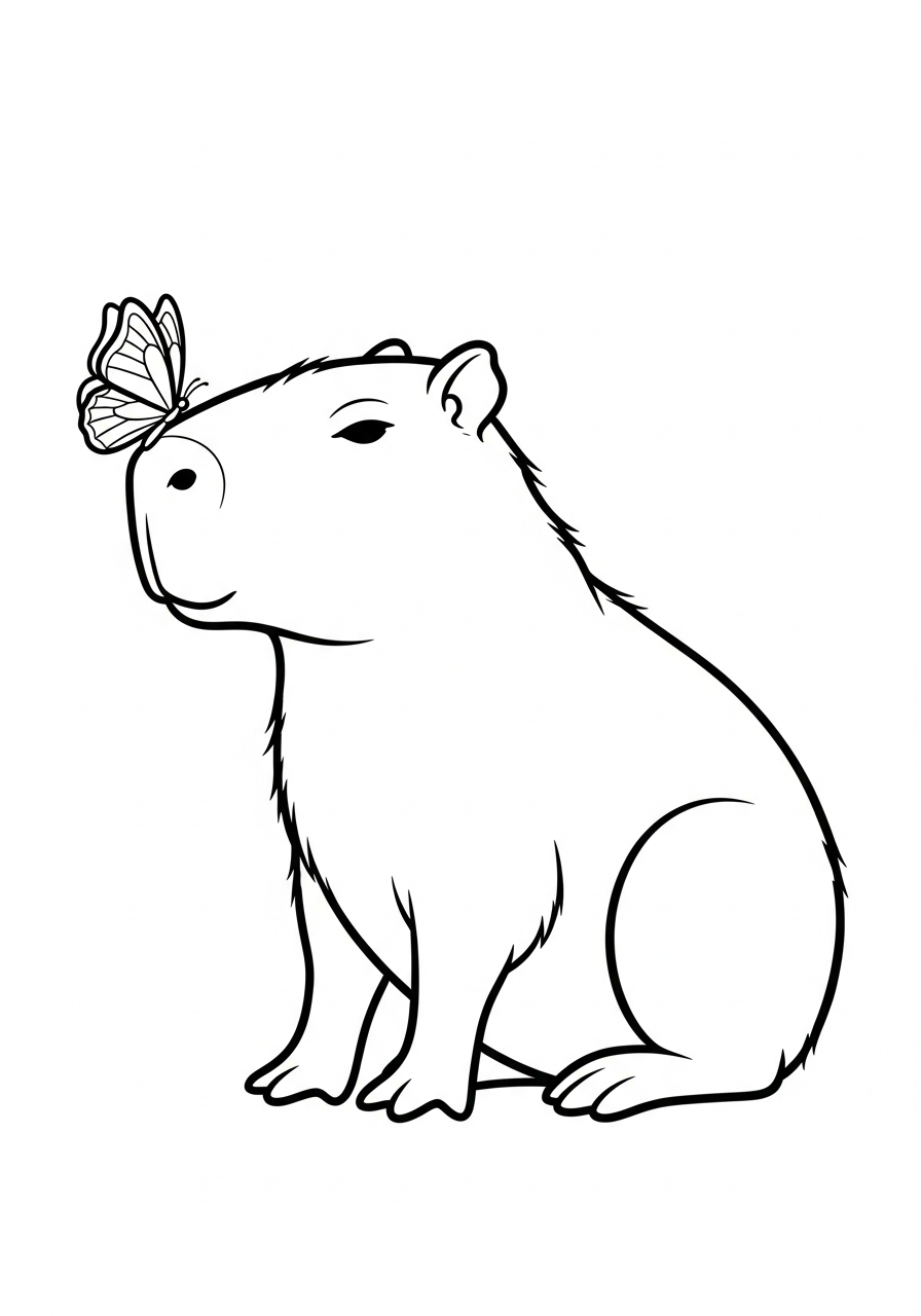 Capybara Coloring Pages 16 Cute capybara with butterfly coloring page