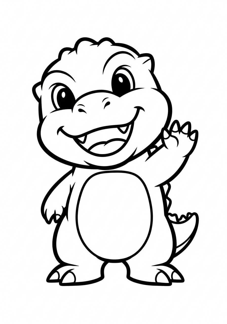 Cute chibi Godzilla waving hand coloring page