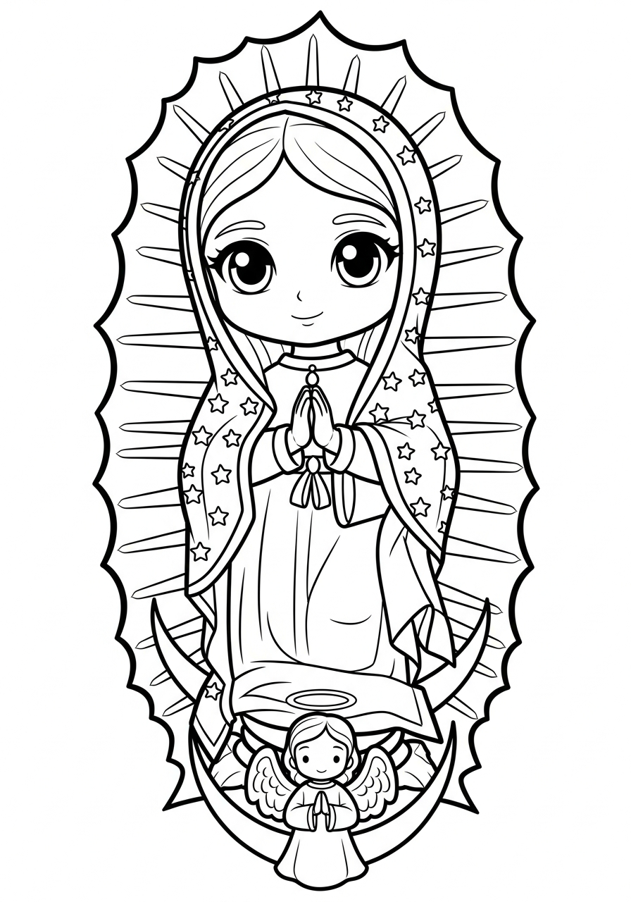 Our Lady of Guadalupe Coloring Pages 12 Cute chibi Our Lady of Guadalupe coloring page