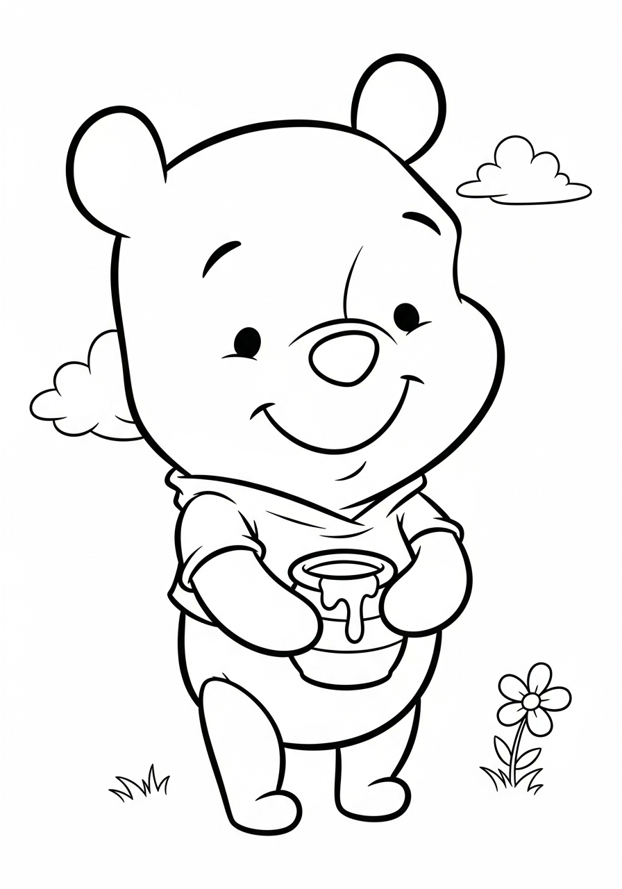 Cute chibi Winnie the Pooh style coloring page