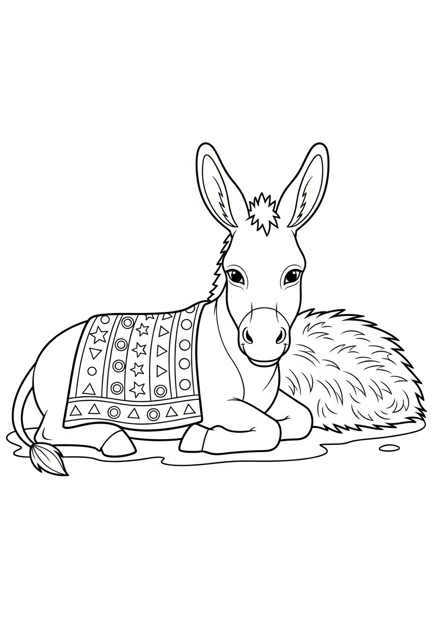 Las Posadas Coloring Pages 9 Cute donkey resting on hay coloring page