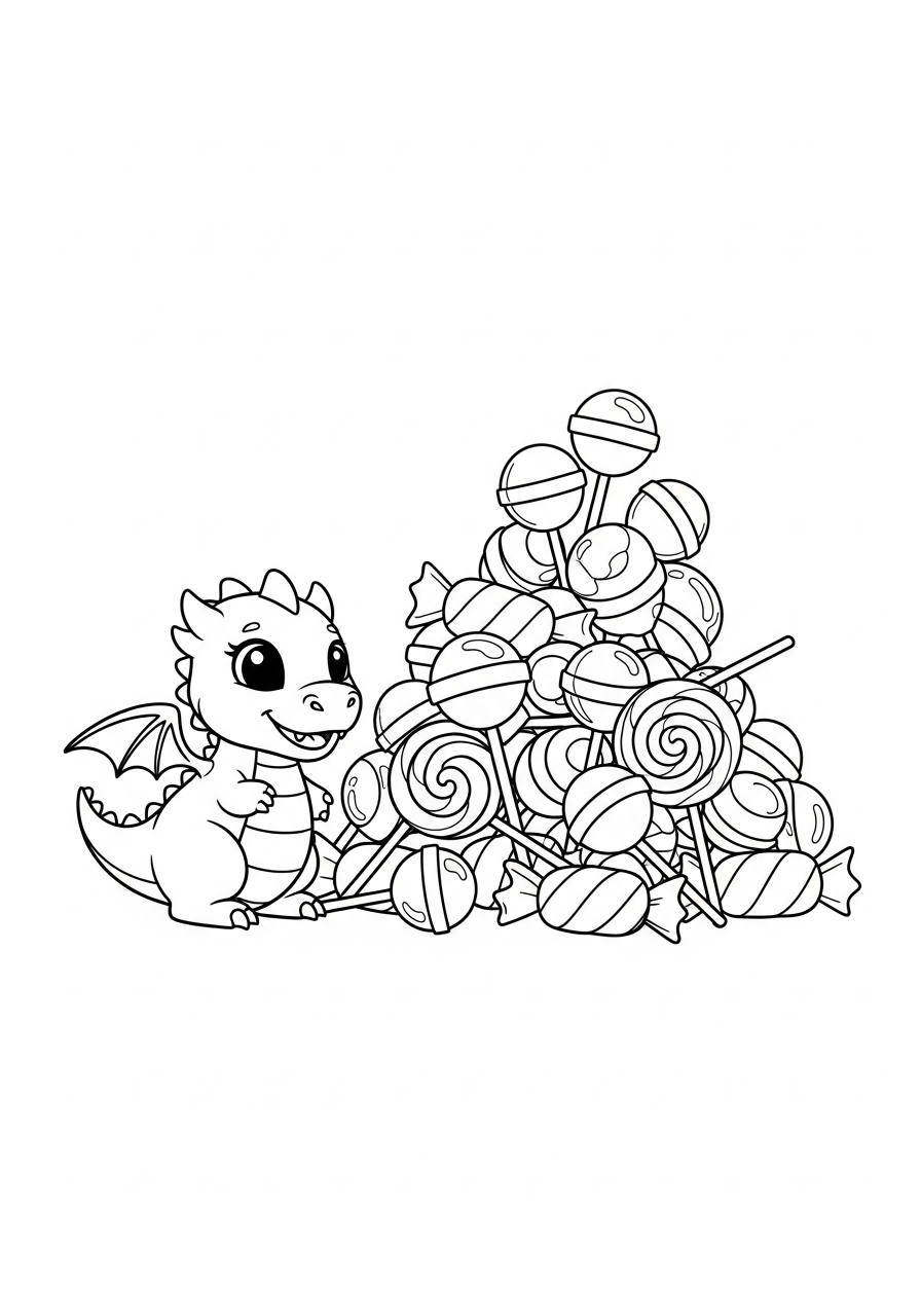 Lollipop Coloring Pages 7 Cute dragon with candy lollipop coloring page