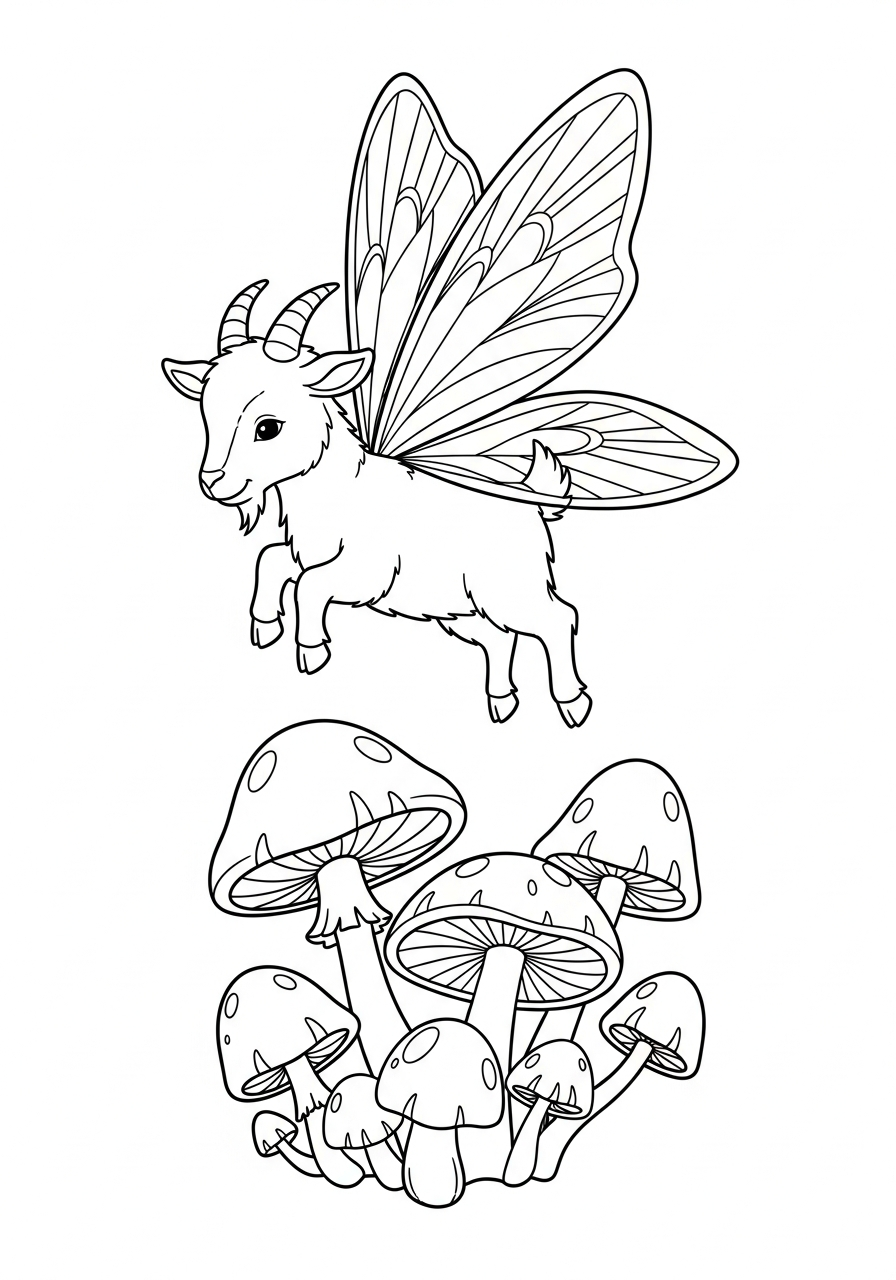 Cute fairy goat with wings coloring page